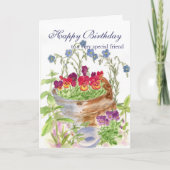Happy Birthday Friend Blume Bucket Bouquet Card Karte (Vorderseite)