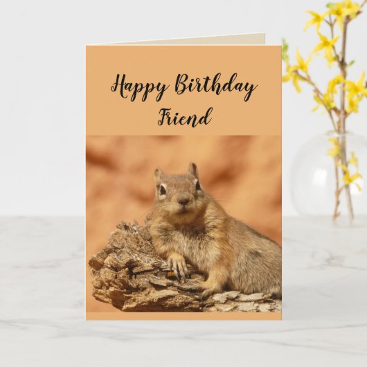 Happy Birthday Friend Funny Squirrel Spaß Karte (Gelbe Blume)