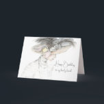 Happy Birthday Friend Viktorianische Frau Hat Cust Karte<br><div class="desc">Herzlichen Glückwunsch zum Geburtstag einer hübschen Freundin,  die mit einer hübschen Viktorianischen Frau mit einem dekorativen Hut und lackierten,  weißen Kleid mit Bleistift gezeichnet dekoriert ist. Im Inneren ist eine koordinierende Schattierung von Muschel Rosa und eine süße Erbse Blume Sprig und Text können Sie bearbeiten,  um Ihre Bedürfnisse.</div>