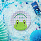 Happy Birthday Frog Niedlich Blue Pappteller (Party)
