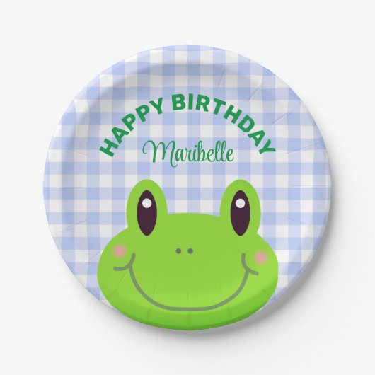 Happy Birthday Frog Niedlich Blue Pappteller (Vorderseite)