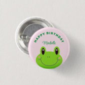 Happy Birthday Frog Niedlich Pink Button (Vorne & Hinten)