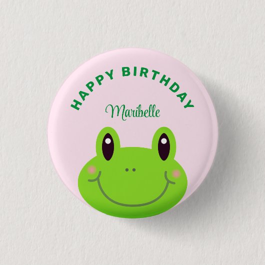 Happy Birthday Frog Niedlich Pink Button (Vorderseite)