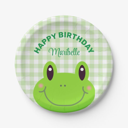 Happy Birthday Frog Niedlich Pink Pappteller (Vorderseite)