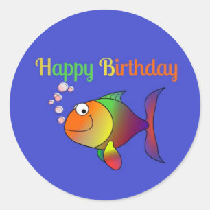 Happy Birthday from Bubbles the Fish Runder Aufkleber