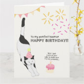 Happy Birthday From Cat to Purfect House Karte (Gelbe Blume)