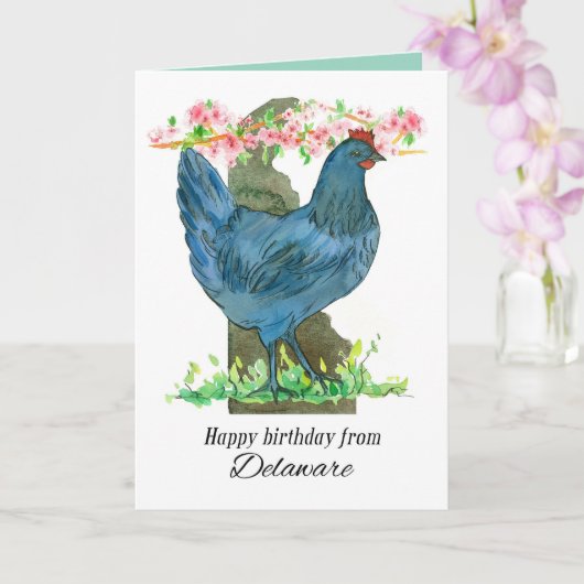 Happy Birthday from Delaware Blue Hen Chicken Karte (Orchidee)