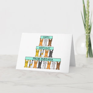 Happy Birthday from Indiana Cartoon Cats Karte