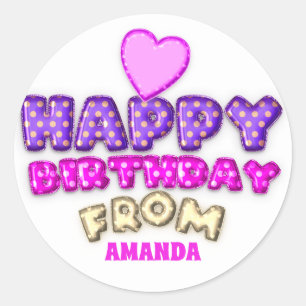 Happy Birthday From Name Balloon Pink Lila Herz Runder Aufkleber