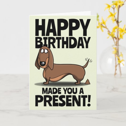 Happy Birthday from the Dog Funny Gruß Karte (Gelbe Blume)