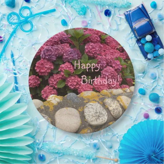 Happy Birthday Fuchsia Hydrangea Pappteller (Party)