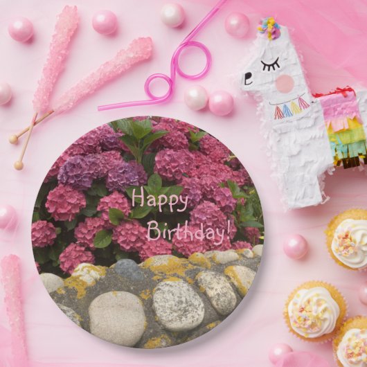 Happy Birthday Fuchsia Hydrangea Pappteller (Party)