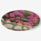 Happy Birthday Fuchsia Hydrangea Pappteller (Schrägansicht)