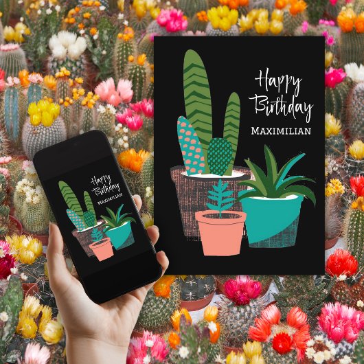 Happy Birthday Fun Cactus Pflanze Personalisiert C Karte