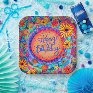 Happy Birthday Fun Colorful Floral Inspirivity Pappteller