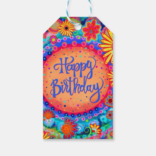Happy Birthday Fun Floral farbenfrohe Inspirivity Geschenkanhänger (Rückseite)