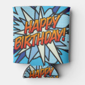 HAPPY BIRTHDAY Fun Modern Comic Book Blue Dosenkühler (Vorderseite)