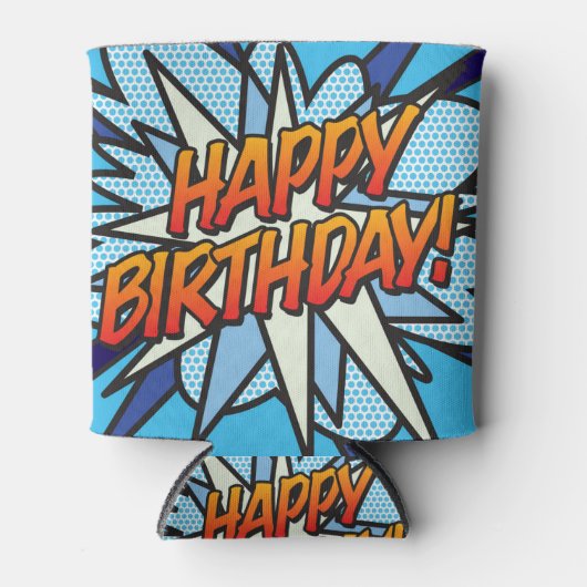HAPPY BIRTHDAY Fun Modern Comic Book Blue Dosenkühler (Vorderseite)