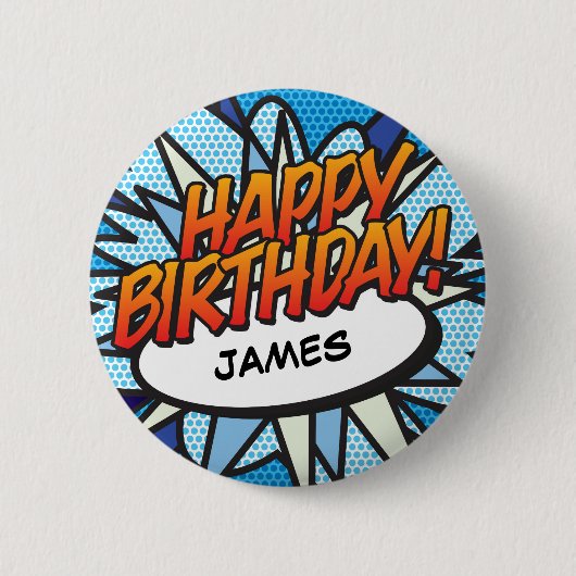 HAPPY BIRTHDAY Fun Modern Comic Book Button (Vorderseite)