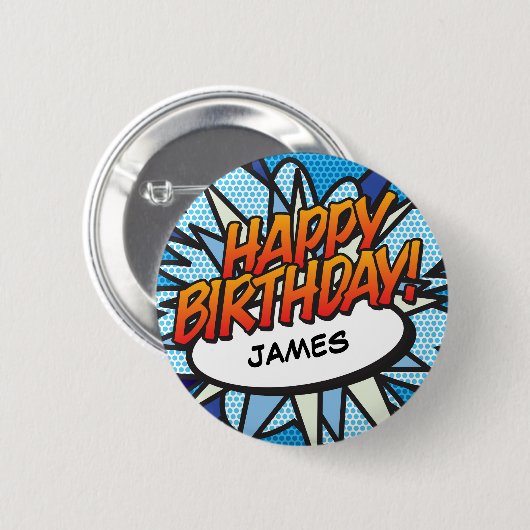 HAPPY BIRTHDAY Fun Modern Comic Book Button (Vorne & Hinten)