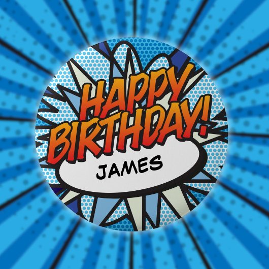 HAPPY BIRTHDAY Fun Modern Comic Book Button