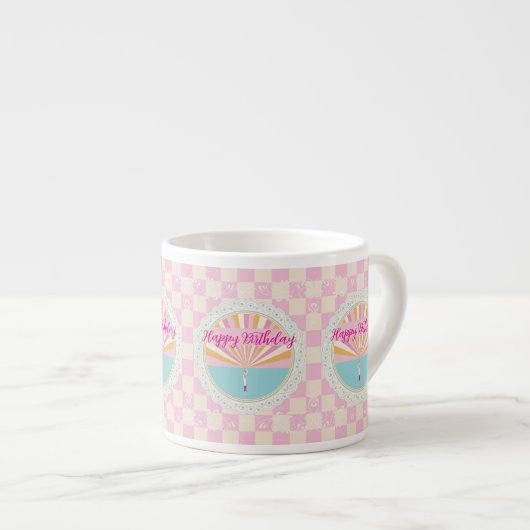 Happy Birthday Fun Mug, Cute Pink Rainbow Espressotasse (Vorderseite Rechts)