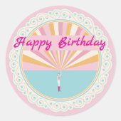 Happy Birthday Fun Party Cup, Pink Rainbow Runder Aufkleber (Vorderseite)