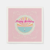 Happy Birthday Fun Party Napkin, Pink Rainbow Serviette (Vorderseite)