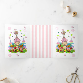 Happy Birthday FUN Pink Cakecupake Tri-Fold Card Dreifach Gefaltete Karte