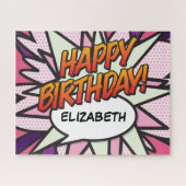 HAPPY BIRTHDAY Fun Retro Comic Book Pink Puzzle (Horizontal)