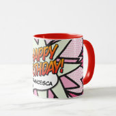 HAPPY BIRTHDAY Fun Retro Comic Book Pink Tasse (VorderseiteRechts)