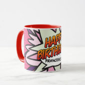 HAPPY BIRTHDAY Fun Retro Comic Book Pink Tasse (Vorderseite Links)