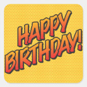 HAPPY BIRTHDAY Fun Retro Comic Book Quadratischer Aufkleber (Vorderseite)