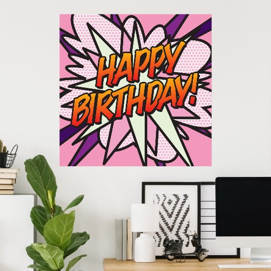 HAPPY BIRTHDAY Fun Retro Comic Pop Art Poster (Heimbüro)