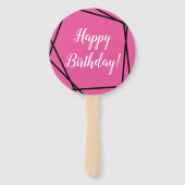 Happy Birthday Funky Geometric Pink Hand Fan Fächer (Rückseite)