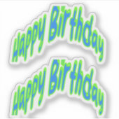 Happy Birthday Funky Text Blue/Green Aufkleber (Vorderseite)