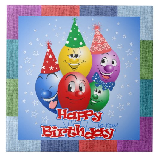 Happy Birthday Funny Balloons Fliese (Vorderseite)