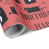 Happy Birthday Funny Black Cats Wrapping Paper Geschenkpapier (Rolleneckpunkt)