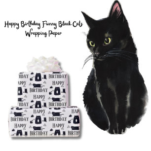 Happy Birthday Funny Black Cats Wrapping Paper Geschenkpapier