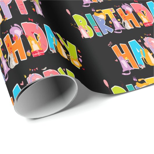 Happy Birthday Funny Cat Lover Bday Celebration Geschenkpapier (Rolleneckpunkt)