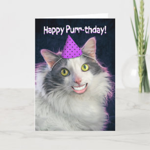 Happy Birthday Funny Cat with Human Smie Feiertagskarte