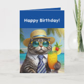 Happy Birthday Funny Cool Cat Mai Tai Karte (Vorderseite)