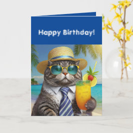 Happy Birthday Funny Cool Cat Mai Tai Karte