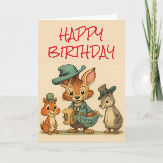 Happy Birthday Funny Cute Cartoon Animal Couriers  Karte (Vorderseite)