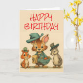 Happy Birthday Funny Cute Cartoon Animal Couriers  Karte (Gelbe Blume)