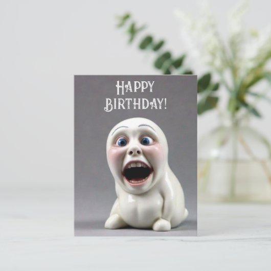 Happy Birthday Funny Figurine Postkarte (Stehend Vorderseite)