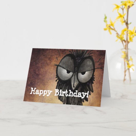 Happy Birthday Funny Grumpy Enkel Owl Karte (Gelbe Blume)