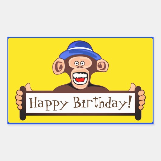 Happy Birthday Funny Monkey mit Sign Rechteckiger Aufkleber (Vorderseite)