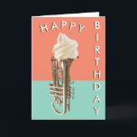 Happy Birthday Funny Music Spaß Ice Cream Cornet Karte<br><div class="desc">Bleibe cool und schicke einem Musiker eine Eiscreme zum Geburtstag. Auf dieser humorvollen Karte ist das Musikinstrument mit dem gefrorenen Dessert auf einem modernen pfirsichfarbenen und türkisfarbenen Hintergrund mit stilvollen Retro-Buchstaben für den "Happy Birthday"-Gruß zu sehen. Der Wortlaut in der Karte ist auch "Happy Birthday". Die amüsante Karte zeigt mehr...</div>