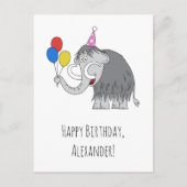 Happy Birthday Funny Niedlich Mammoth Hat Balloons Postkarte (Vorderseite)